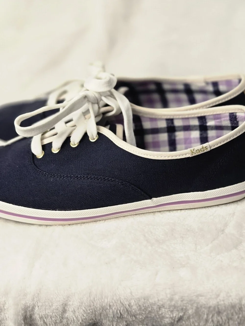 Keds x Kate Spade Navy Blue Canvas Plaid Champion Sneakers WF65386 women's8.5